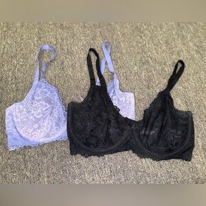 Savage X Fenty (36DD) Black and Purple Lace SET OF BRAS